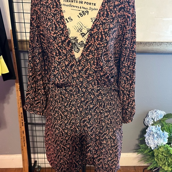 Free People Black and Pink Floral Long Sleeve Dress - Picture 1 of 9